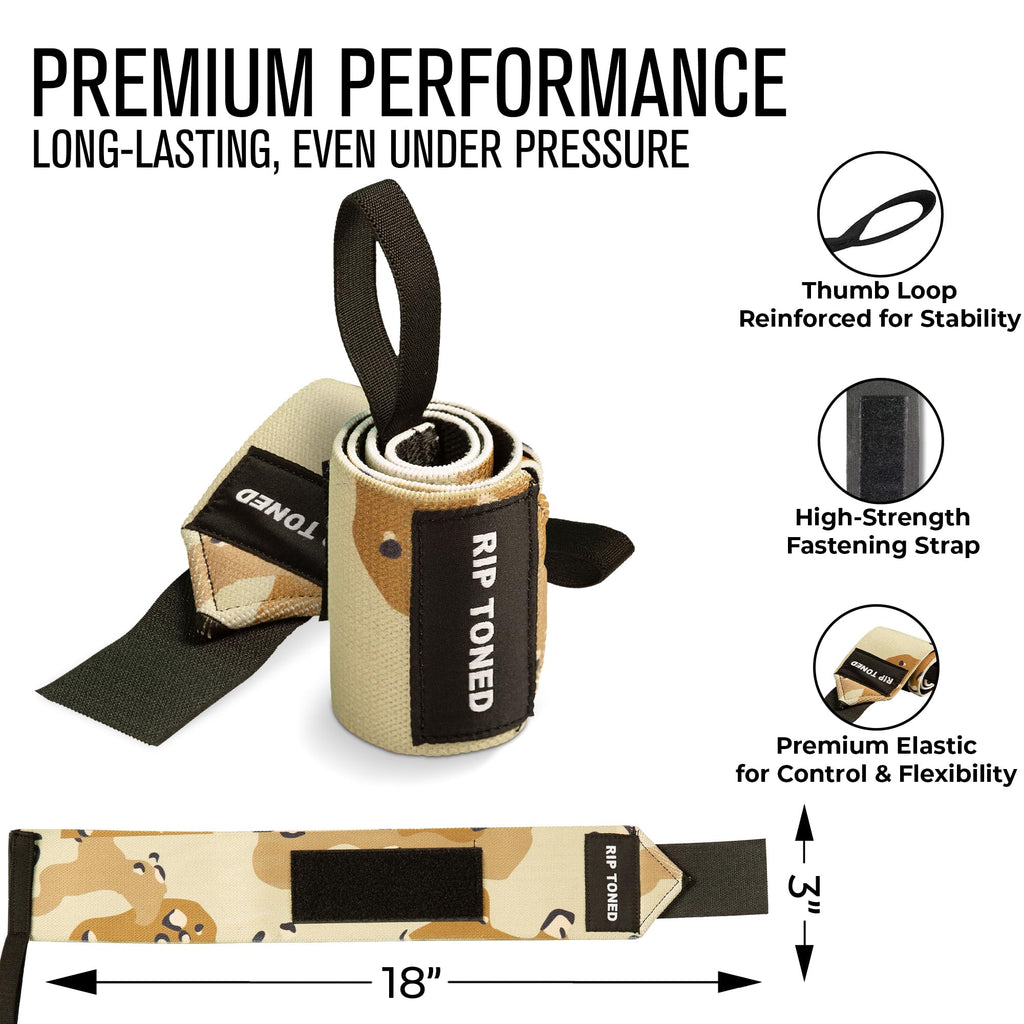 Rip Toned 18” Wrist Wraps - USPA Endorsed Wrist Straps for Weightlifting - Quality Wrist Support - Adjustable, Durable, Machine Washable - Gym Wraps for Powerlifting - for Men & Women