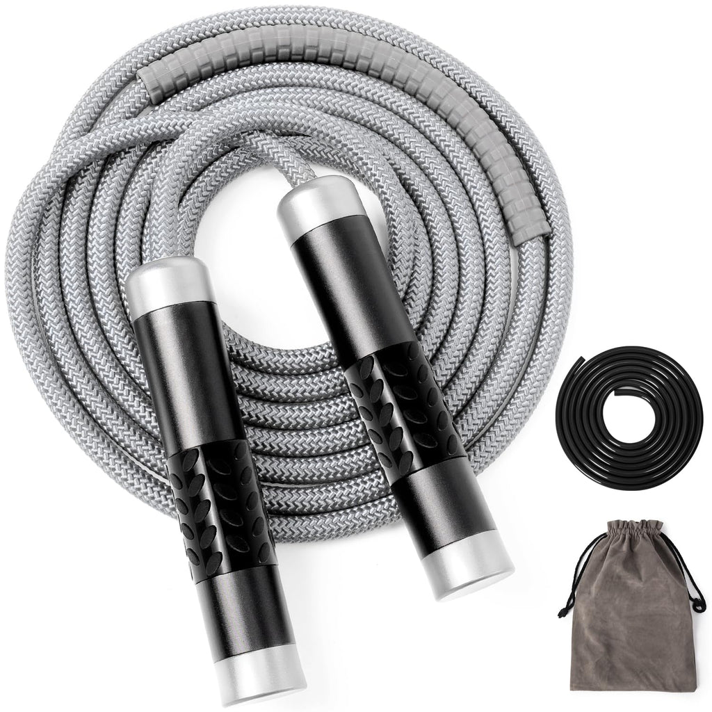 1LB Weighted Jump Ropes for fitness Women Men, Tangle-Free Ball Bearing Rapid Speed Skipping Jump Rope with Adjustable 9mm Cotton & PVC Cord, Aluminum Handles for MMA, Boxing, CrossFit, Weight-loss Workouts