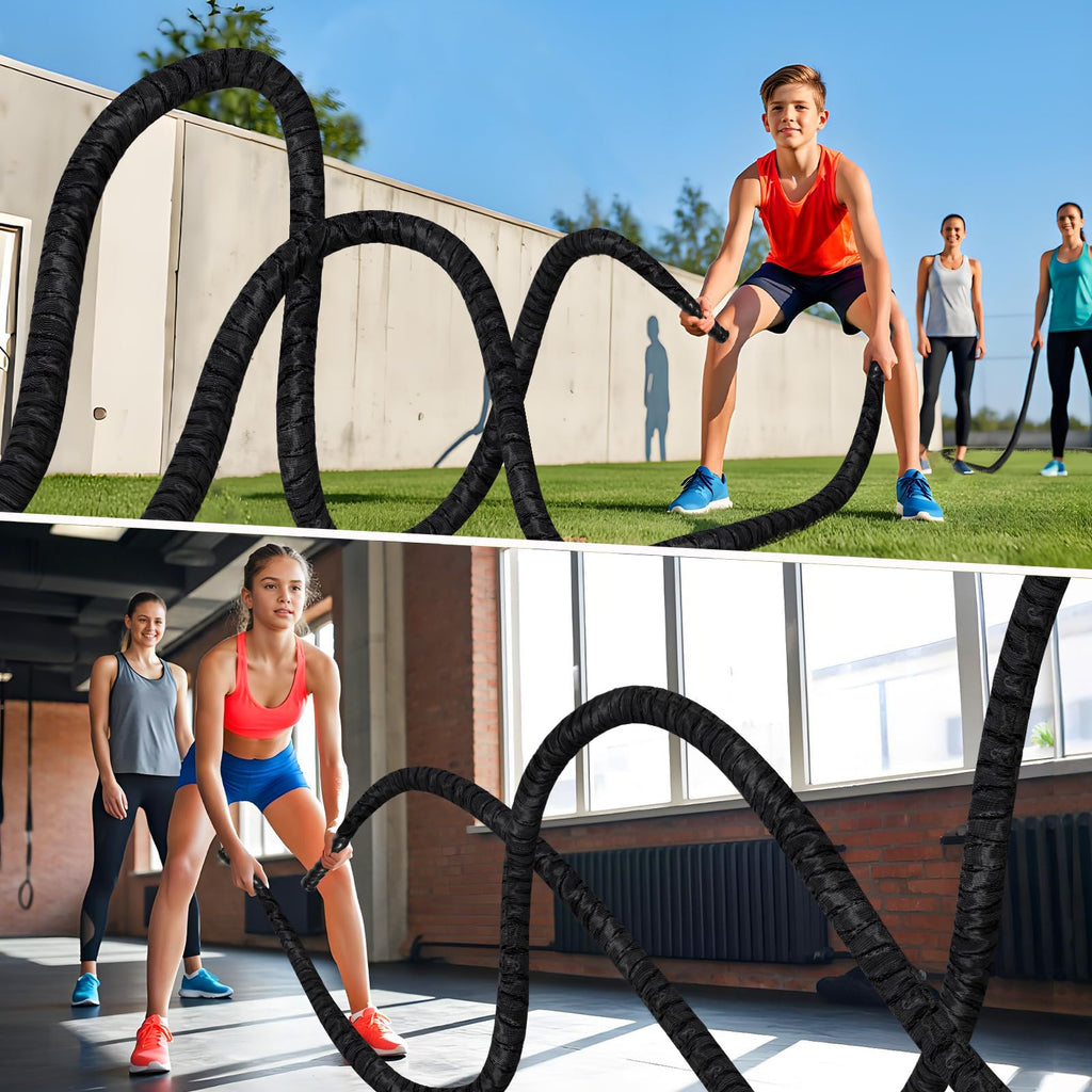 Battle Ropes for Home Gym Exercise: 1 Inch Diameter 9.2 FT Length Workout Rope Exercise Rope Training Ropes with Protective Sleeve for Kids Men Women Exercise Fitness & Strength Training