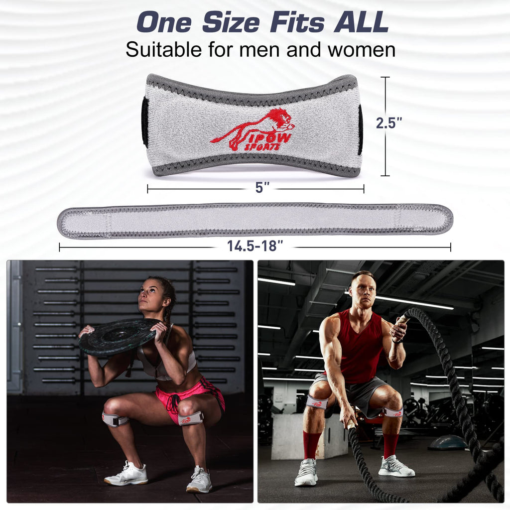IPOW 2 Pack Knee Pain Relief & Patella Stabilizer Knee Strap Brace Support for Hiking, Soccer, Basketball, Running, Jumpers Knee, Tennis, Tendonitis, Volleyball & Squats, Black