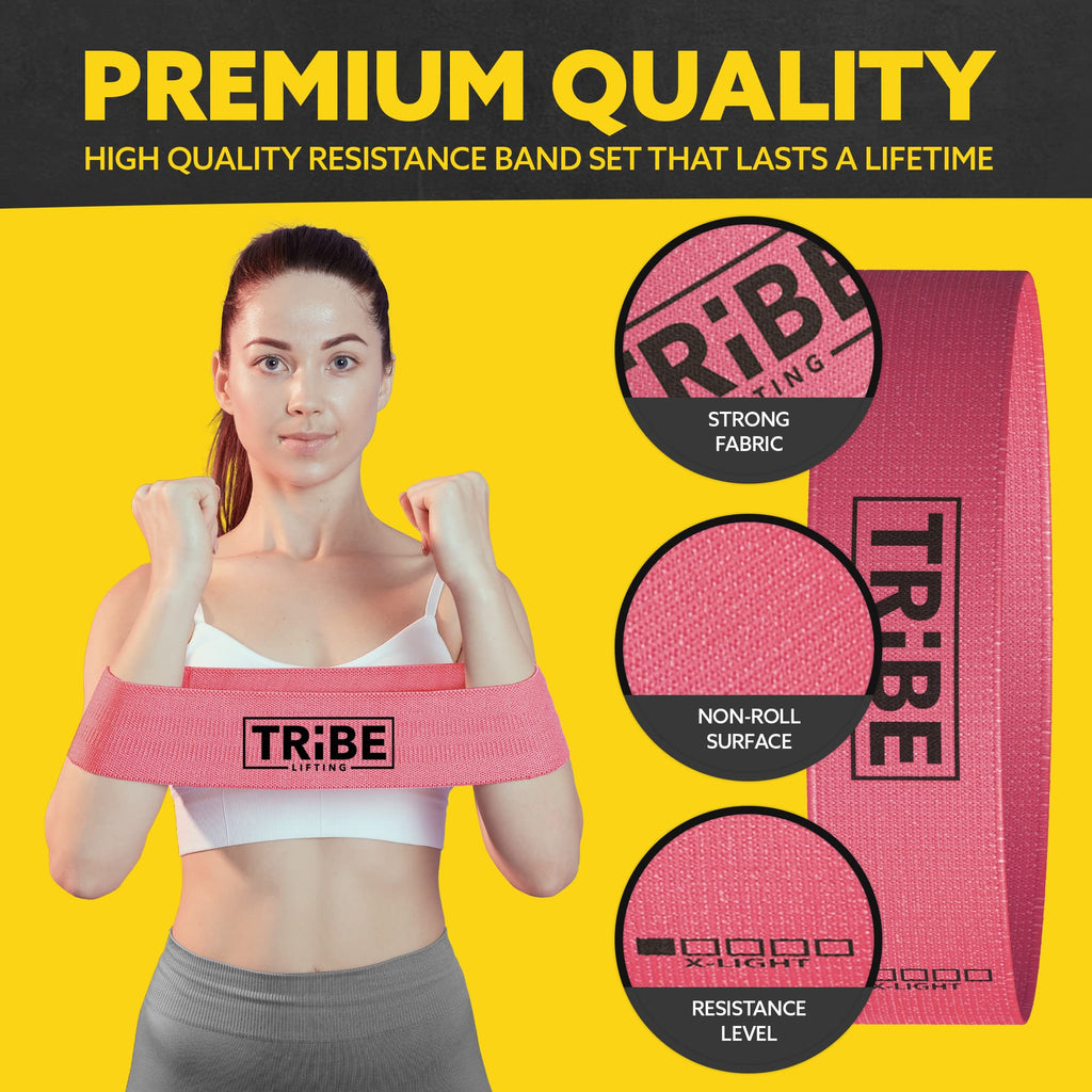 Tribe Lifting Fabric Resistance Bands for Glutes & Legs | 5 Fabric Workout Bands Set | Thick Booty Bands for Squats, Lunges, Hip Training, Physical Therapy & Home Workouts