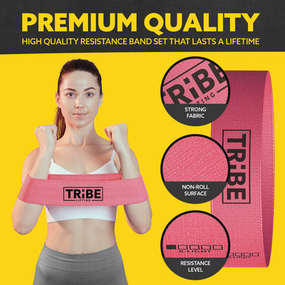 Tribe Lifting Fabric Resistance Bands for Glutes & Legs | 5 Fabric Workout Bands Set | Thick Booty Bands for Squats, Lunges, Hip Training, Physical Therapy & Home Workouts
