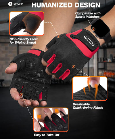 SIMARI Breathable Workout Gloves for Men & Women, Weight Lifting Gloves with Padded, Grip, Full Palm Protection, Gift for Gym Exercise, Cycling, Weightlifting Training, Fitness, Black, Pink, Size
