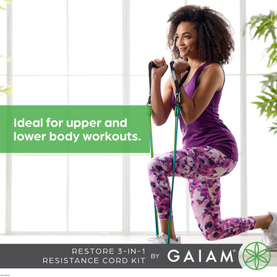 Gaiam 3-in-1 Resistance Band Kit with Comfort-Grip Handles and Interchangeable Strength Bands for High Intensity Training