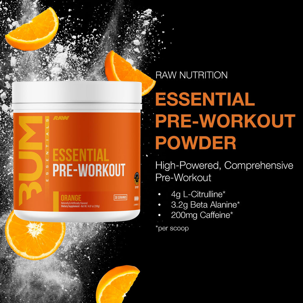 RAW Nutrition - Essential Pre - Chris Bumstead Pre Workout Formula, Sports Nutrition Pre-Workout Powders | Men & Womens Drink, Energy Powder for Working Out (Peach Mango)
