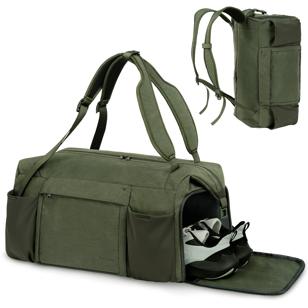 Gym Bag for Men with 2 Upgraded Bottle Holders Convertible Duffle Bag and Gym Backpack Waterproof Sports Bags with Shoes Compartment and Wet Pocket - Black