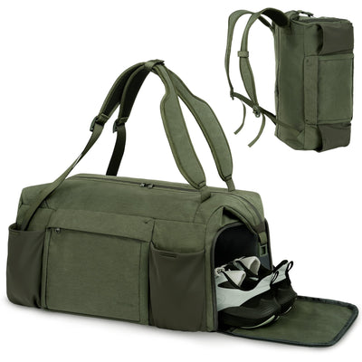 Gym Bag for Men with 2 Upgraded Bottle Holders Convertible Duffle Bag and Gym Backpack Waterproof Sports Bags with Shoes Compartment and Wet Pocket - Black