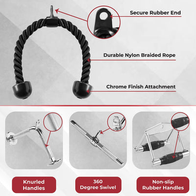 Yes4All Cable Machine Attachment, Row Handles, Tricep Rope, Straight Bar, V Bar, LAT Pulldown Accessories Load 880 LB for Home Gym