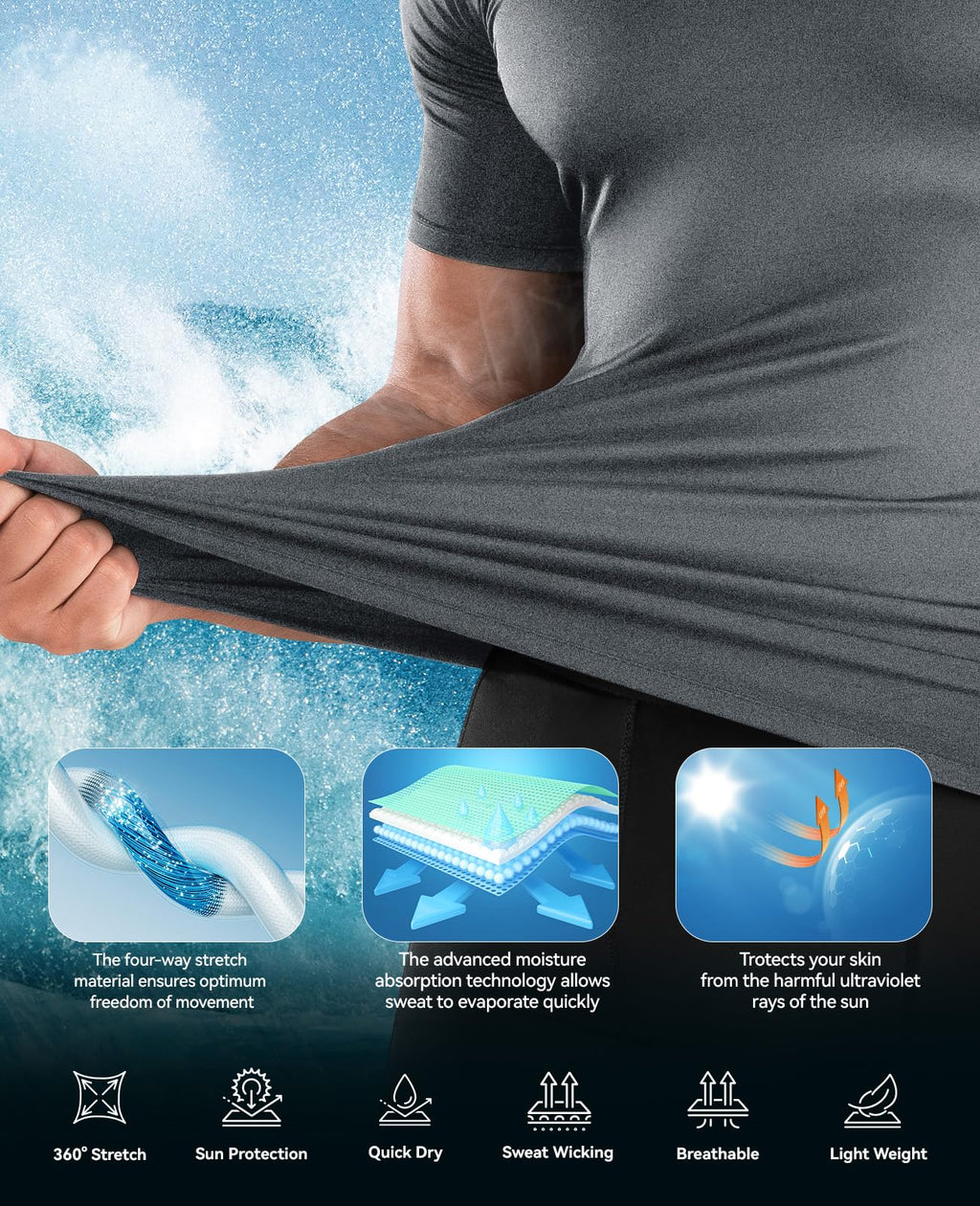 Niksa Men's Compression Shirts 1/2/4 Pack, Workout Gym Shirt Short Sleeve, Moisture Wicking Active Fit Base Layer T-Shirt