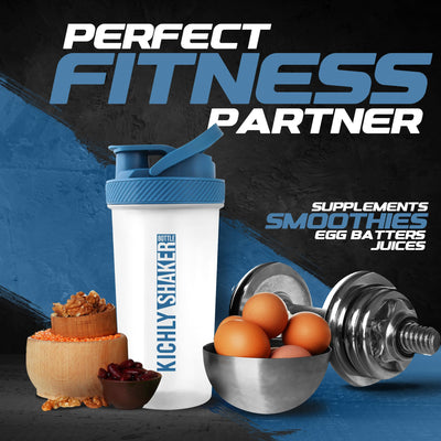 KICHLY Shaker Bottle 1 Pack - 28 Ounce Plastic Protein Shaker Bottle for Pre & Post workout with Twist & Lock Protein Box Storage (Clear/Navy)