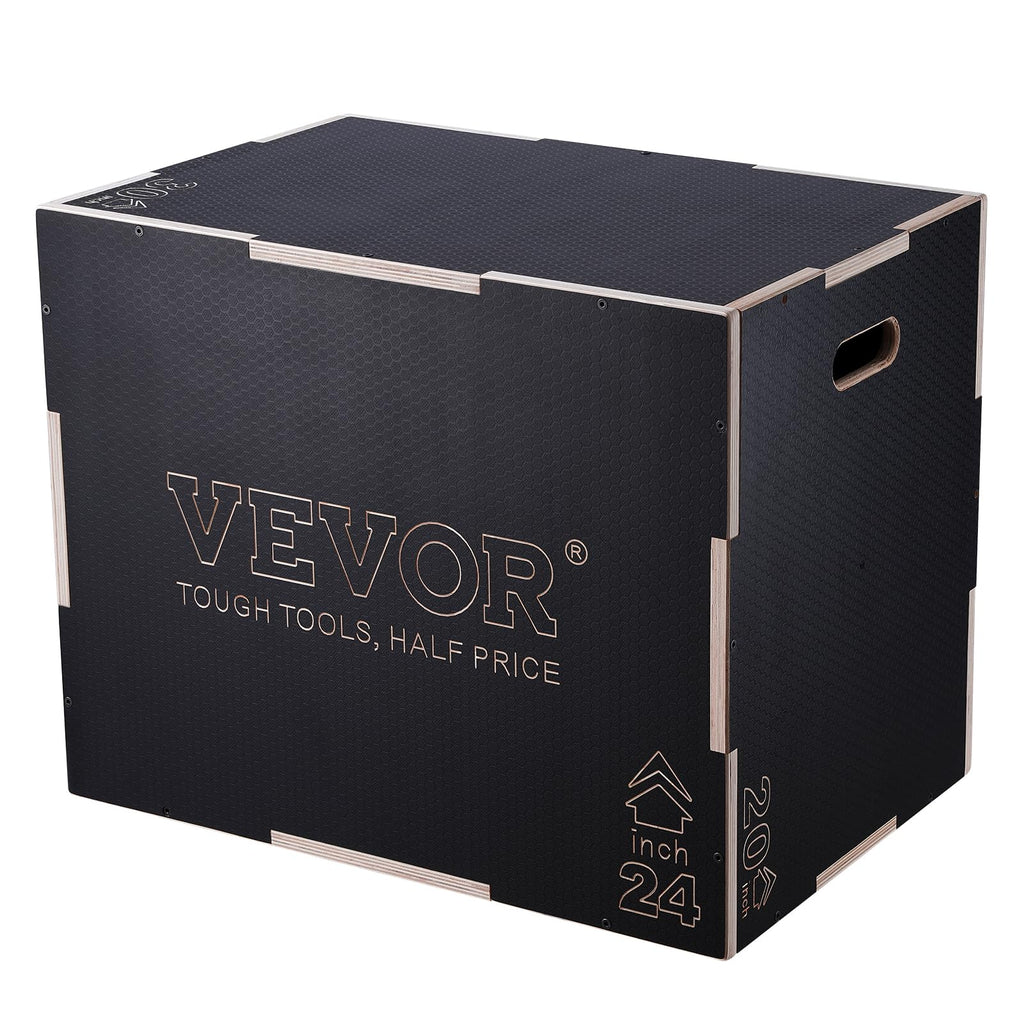VEVOR 3 in 1 Plyometric Jump Box, Easy-to-Assemble Wood Plyo Box for Jumping Trainers, Home Gym Training and Conditioning
