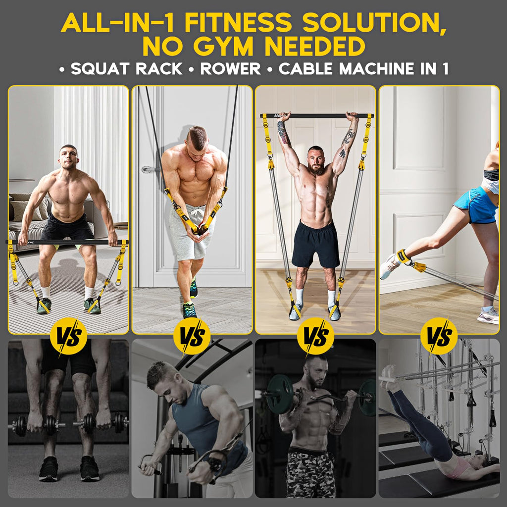 Pilates Equipment, Portable Pilates Bar Kit with Resistance Bands, Professional Adjustable Heavy Duty Squat Workout Equipment for Men, Home Gym Muscle Strength Training, Full Body Exercise