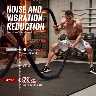 SUPERJARE 0.56'' Thick 12 Pcs 48 Sq Ft Rubber Top Exercise Equipment Mats, High Density EVA Foam Mats with Rubber Top, Interlocking Gym Flooring for Home Gym, Protective Workout Mat, Black/Grey