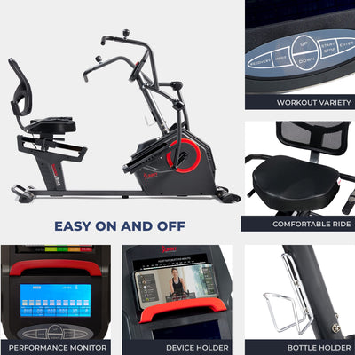 Sunny Health & Fitness Elite Recumbent Cross Trainer & Elliptical Machine with Arm Exercisers for Home Arm/Leg Training, Easy Adjust Seat & Mesh Backrest, Free SunnyFit App Bluetooth Connectivity
