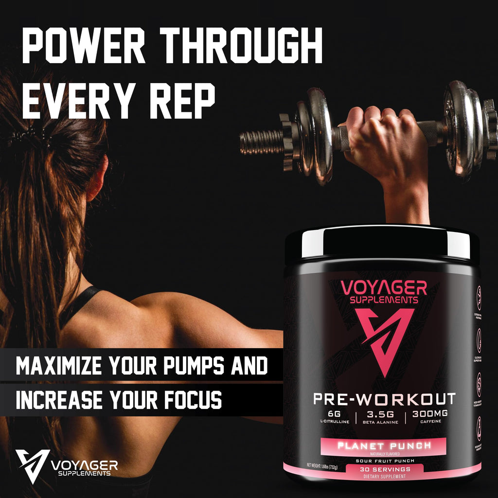 Voyager Pre-Workout Rocket Razz – Creatine-Free Powder w/L-Citrulline, Beta-Alanine, Caffeine – Supports Energy, Endurance & Focus – 30 Servings – No Artificial Fillers – GMP Certified