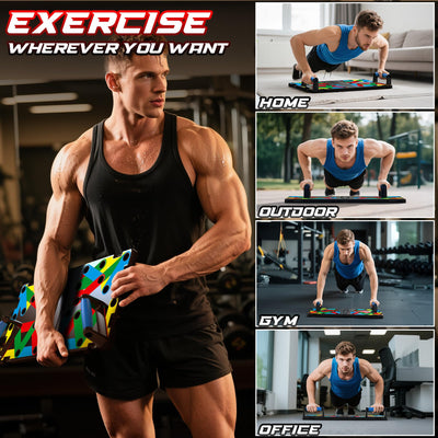 Solid Push Up Board 15 in 1 Home Workout Equipment Multi-Functional Pushup Stands System Fitness Floor Chest Muscle Exercise Professional Equipment Burn Fat Strength Training Arm Men & Women Weights