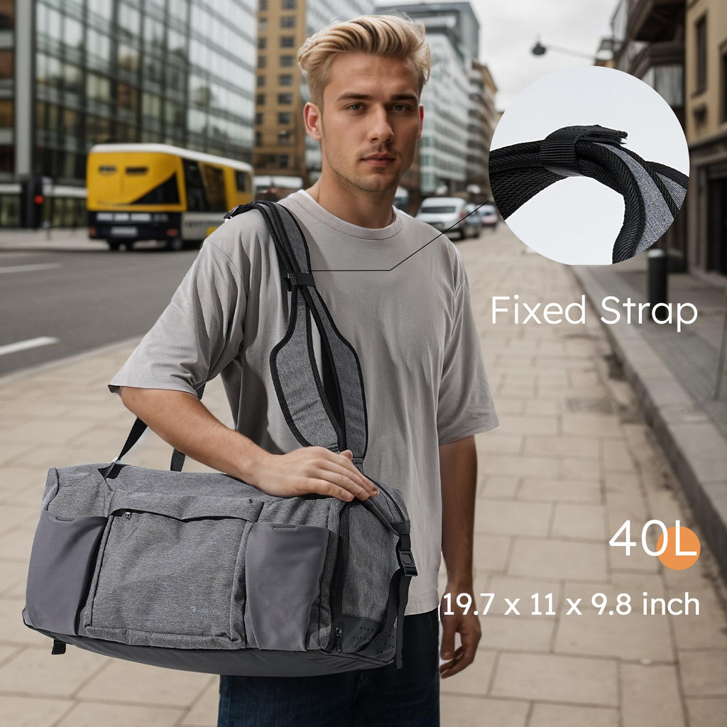 Gym Bag for Men with 2 Upgraded Bottle Holders Convertible Duffle Bag and Gym Backpack Waterproof Sports Bags with Shoes Compartment and Wet Pocket - Black