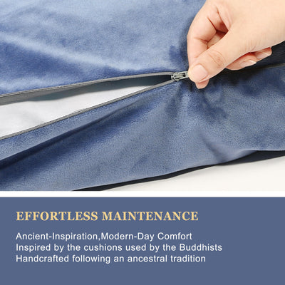 Meditation Zafu Cushion Set with Buckwheat Hulls & Memory Foam - Ergonomic Support for Yoga & Sitting - Removable Machine-Washable Luxury Velvet Cover - for Adults and Kids (Blue)