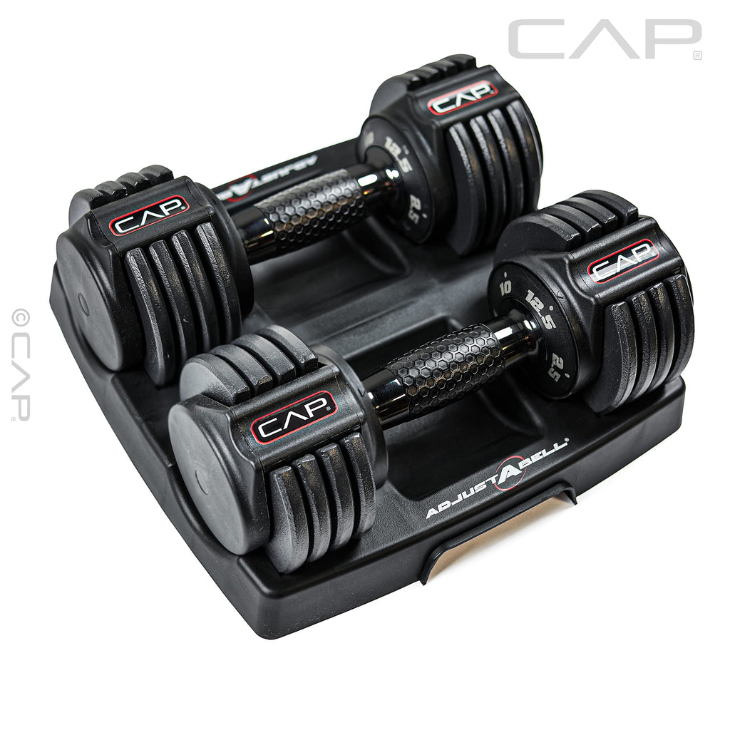 CAP Barbell ADJUSTABELL Adjustable Round Dumbbell Weights - Singles & Pairs | 12.5 lb, 25 lb & 55 lb | Multiple Handle Options