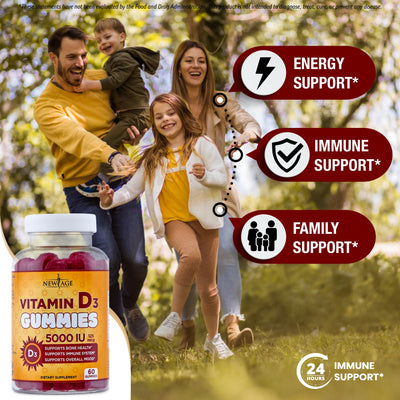 NEW AGE Vitamin D3 5000 IU 125mcg Gummies - Support Immune Support, Strong Bone Health - Non-GMO, Gluten-Free, Dairy-Free, No Gelatin (120 Gummies (Pack of 2))