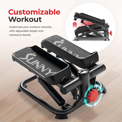 Sunny Health & Fitness Mini Steppers for Exercise at Home, Stair Step Workout Machine, Full Body Cardio Equipment, with Optional Free SunnyFit App Connection and Resistance Band