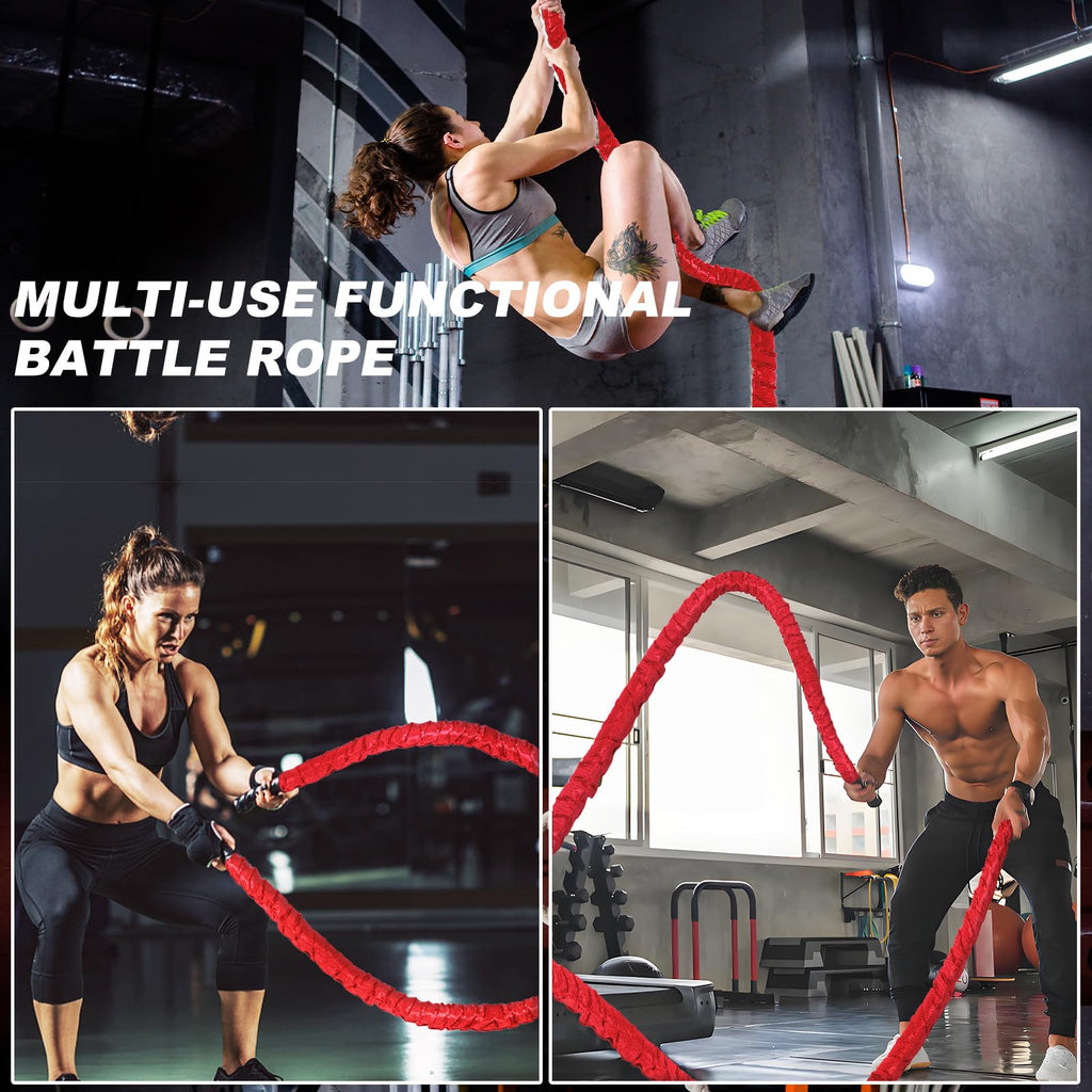 Battle Rope 1/1.26/1.5/2 Inch Diameter,Pink 30FT/40FT/50FT Exercise Workout Ropes for Home Gym Heavy Weighted Training Rope for Working Out