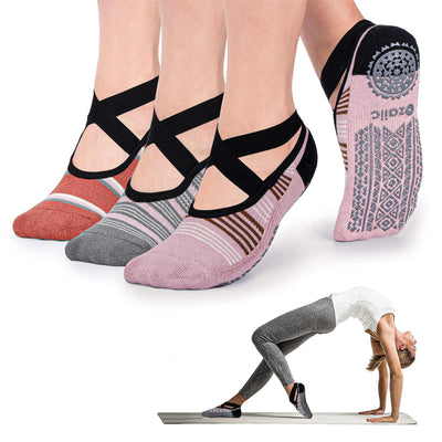 Ozaiic Pilates Socks for Women Non Slip Grip, Yoga Socks with Grippers for Barre, Hospital, Ballet, Dance, Barefoot Workout