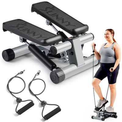 Sunny Health & Fitness Mini Stepper for Exercise at Home, Stair Step Workout Machine with Resistance Band and Over 300lb Weight Capacity, Optional Twist Motion and Free SunnyFit App Connection