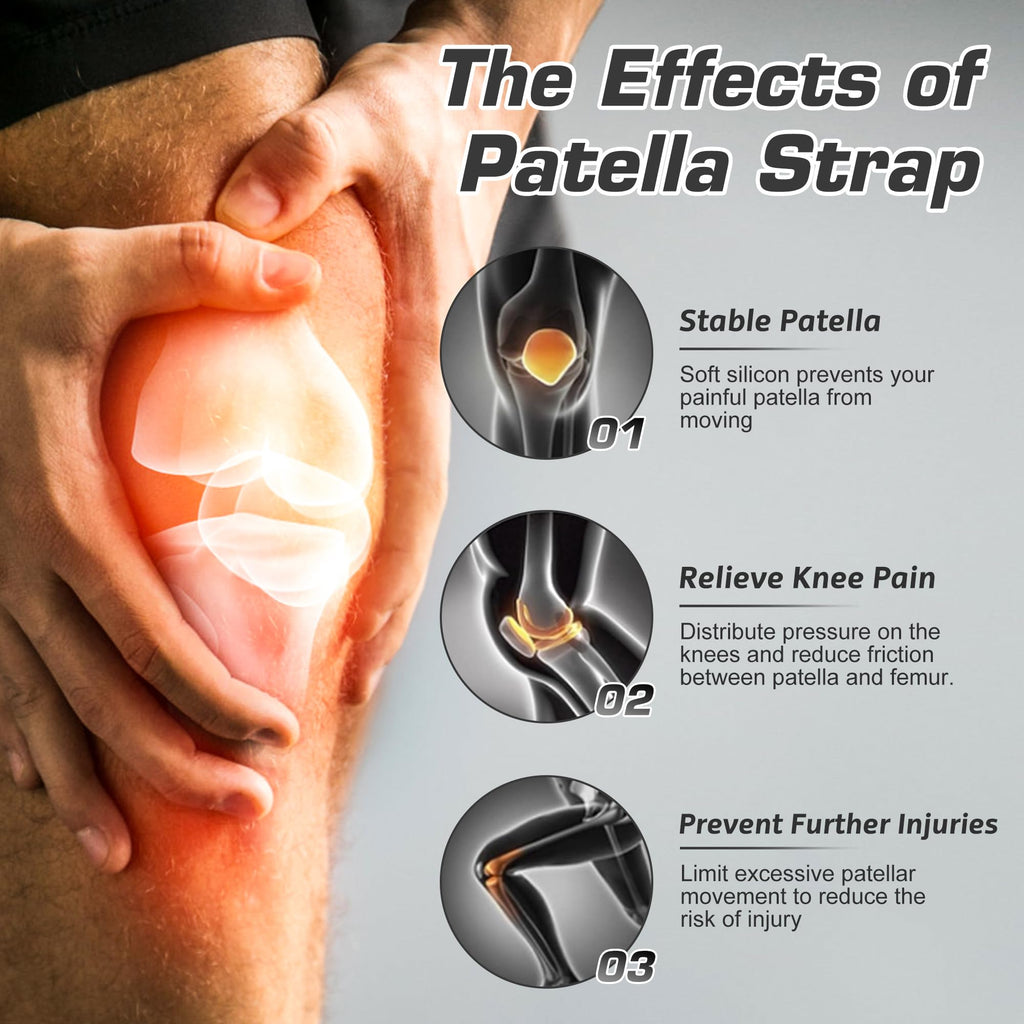 IPOW 2 Pack Knee Pain Relief & Patella Stabilizer Knee Strap Brace Support for Hiking, Soccer, Basketball, Running, Jumpers Knee, Tennis, Tendonitis, Volleyball & Squats, Black