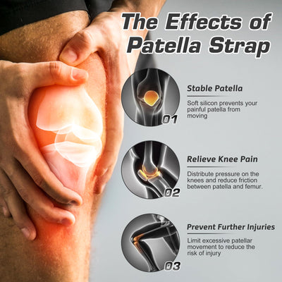 IPOW 2 Pack Knee Pain Relief & Patella Stabilizer Knee Strap Brace Support for Hiking, Soccer, Basketball, Running, Jumpers Knee, Tennis, Tendonitis, Volleyball & Squats, Black