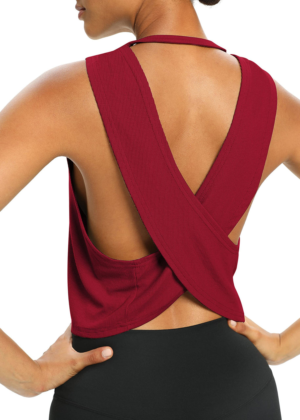 Bestisun Womens Open Back Workout Shirts Cropped Yoga Tank Tops Backless Athletic Clothes