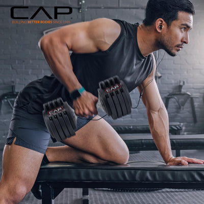 CAP Barbell ADJUSTABELL Adjustable Round Dumbbell Weights - Singles & Pairs | 12.5 lb, 25 lb & 55 lb | Multiple Handle Options