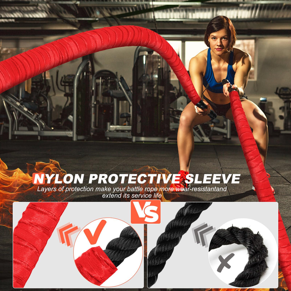 Battle Ropes for Home Gym Exercise: 1 Inch Diameter 9.2 FT Length Workout Rope Exercise Rope Training Ropes with Protective Sleeve for Kids Men Women Exercise Fitness & Strength Training