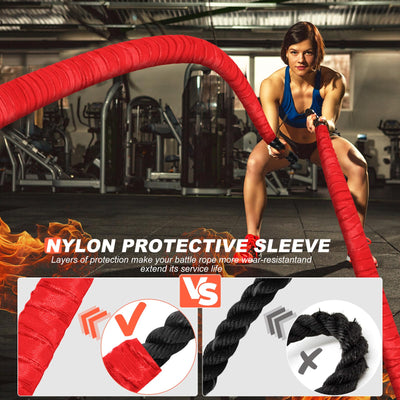 Battle Ropes for Home Gym Exercise: 1 Inch Diameter 9.2 FT Length Workout Rope Exercise Rope Training Ropes with Protective Sleeve for Kids Men Women Exercise Fitness & Strength Training