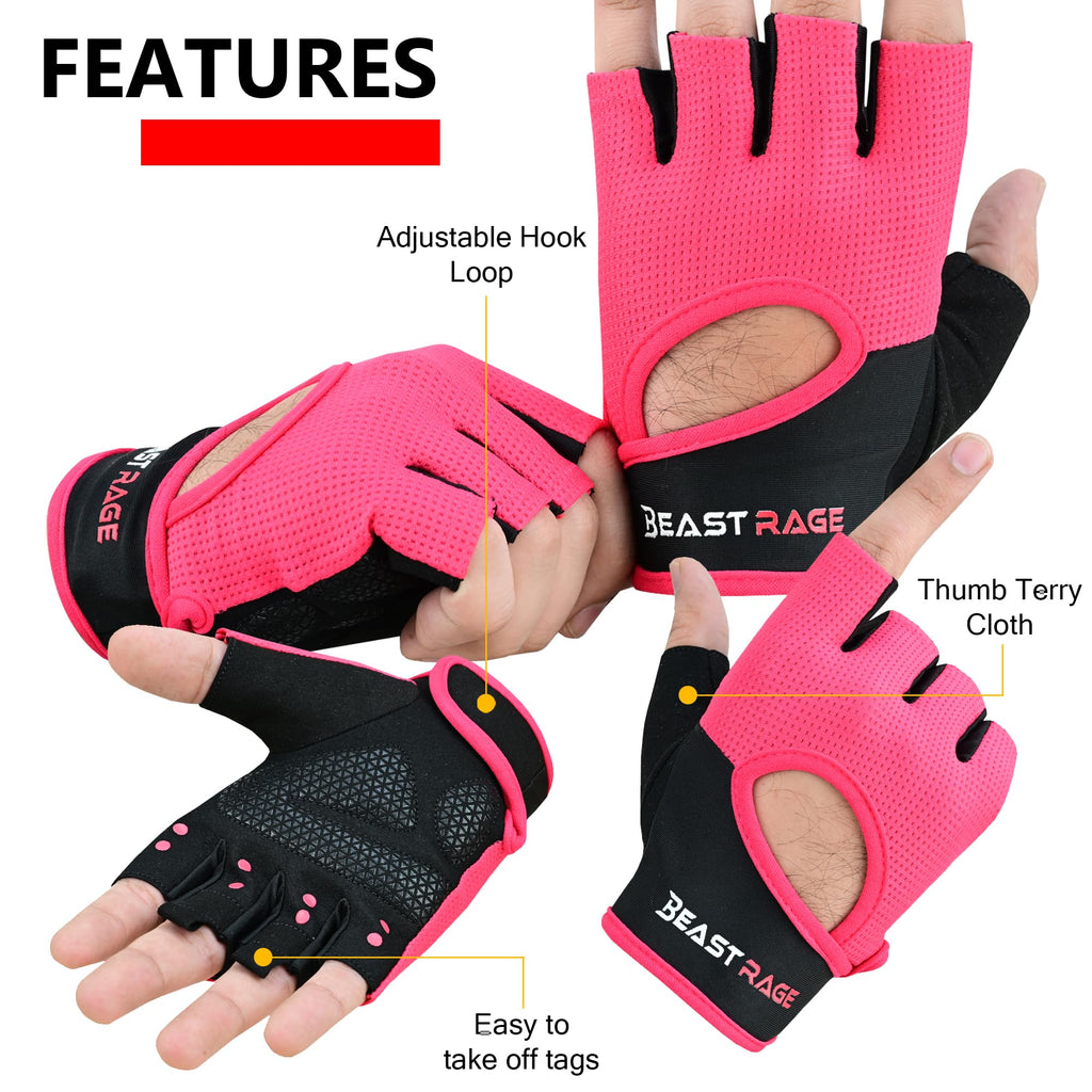 BEAST RAGE Workout Gloves for Men & Women - Fingerless Gym Gloves with Palm Protection, Breathable & Lightweight for Weightlifting, Cycling & Pull Up