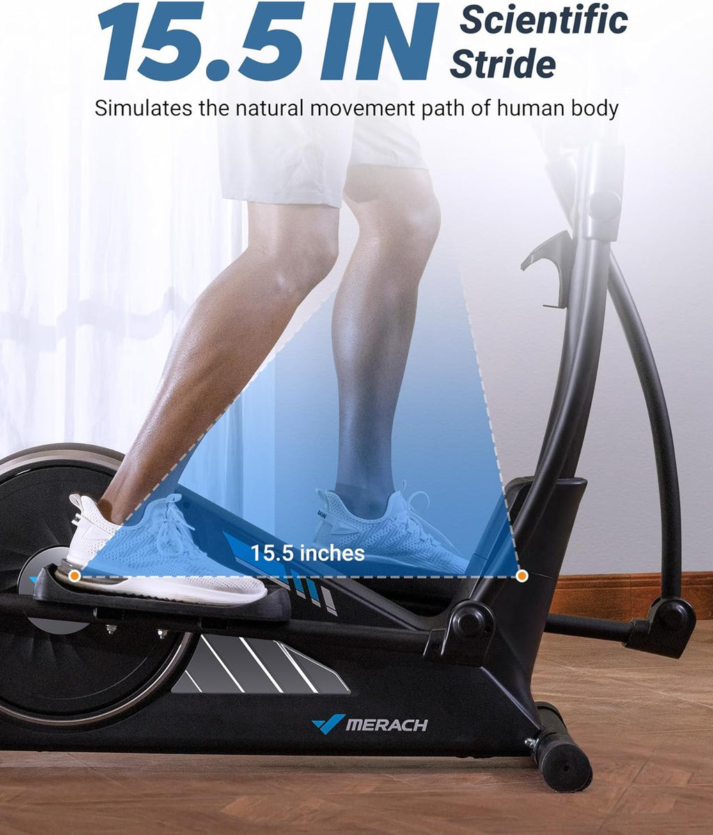 MERACH Elliptical Exercise Machine for Home Use, Elliptical Machine with Hyper-Quiet Magnetic Drive System, 16-Level Resistance Adjustment, 15.5IN Stride, 350LBS Loading Capacity, MERACH App