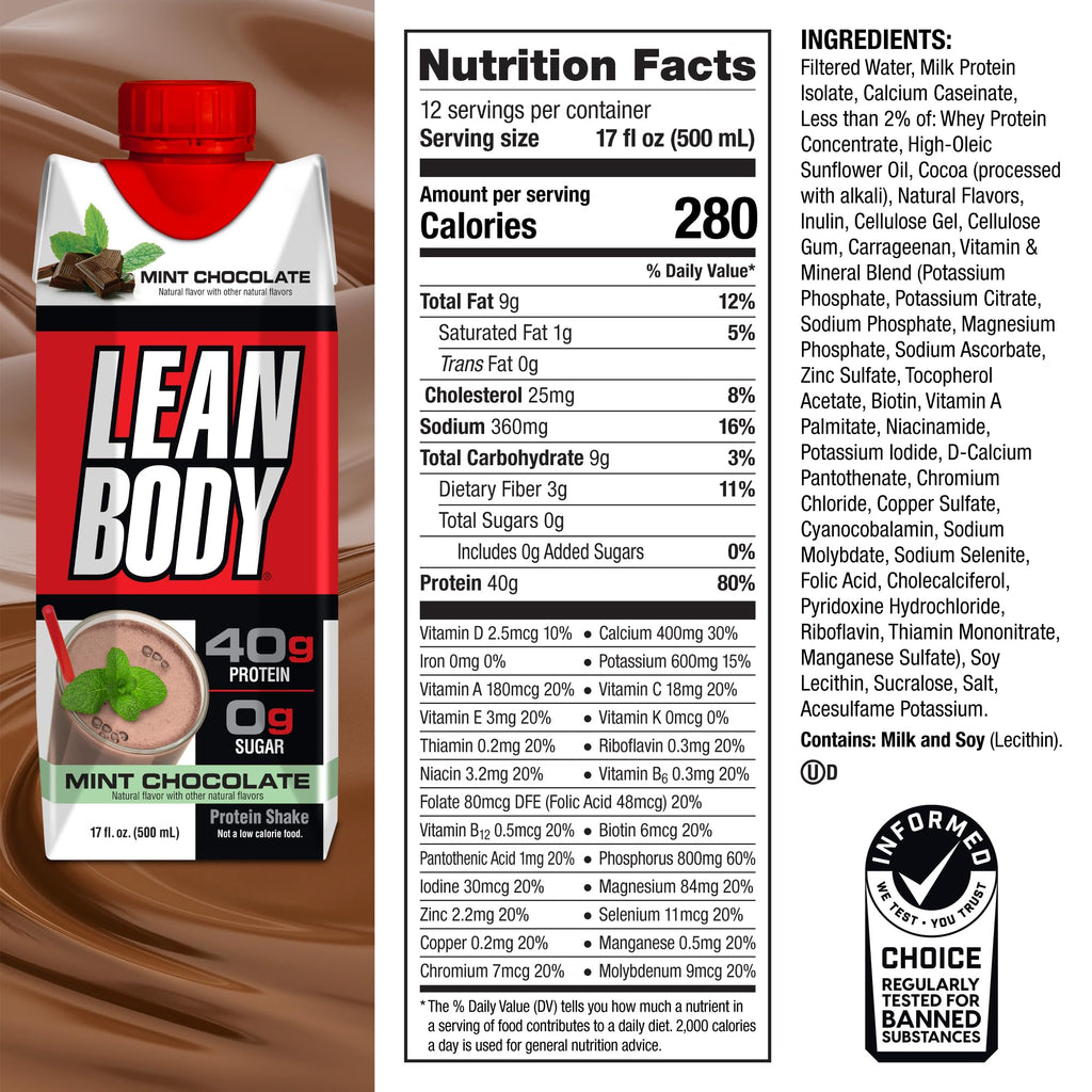 Labrada Lean Body Ready-to-Drink Cookies and Cream Protein Shake, 40g Protein, Whey Blend , 0 Sugar, Gluten No, 22 Vitamins & Minerals, (Recyclable Carton & Lid - Pack of 12) LABRADA , 17 Fl Oz (Pack of 12)