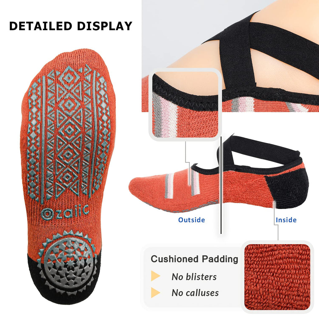 Ozaiic Pilates Socks for Women Non Slip Grip, Yoga Socks with Grippers for Barre, Hospital, Ballet, Dance, Barefoot Workout