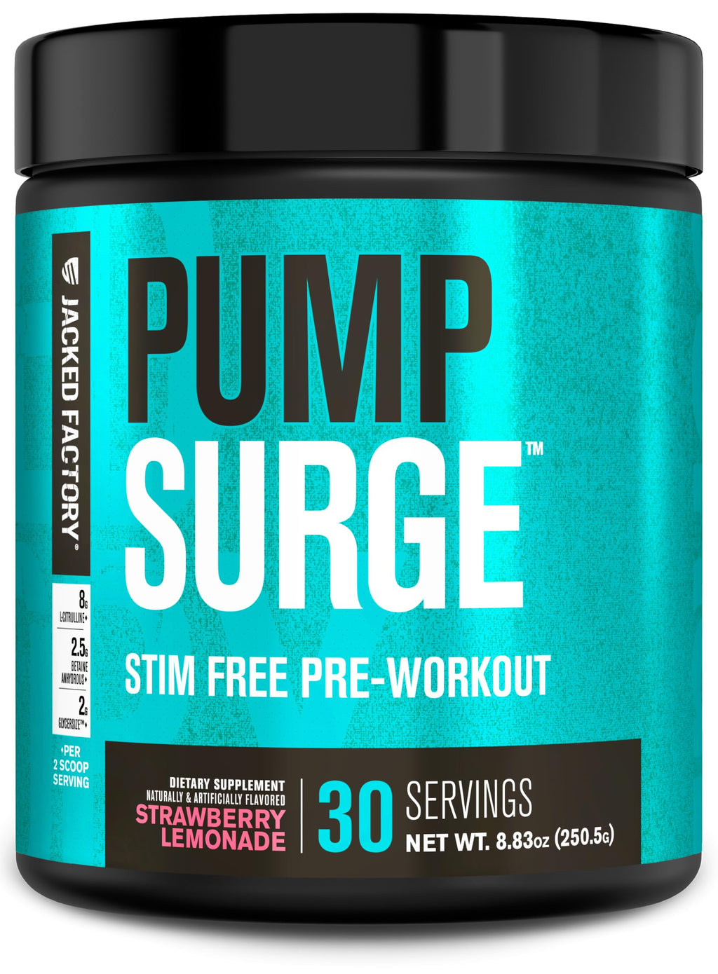 Jacked Factory Pumpsurge Caffeine Free Pre Workout for Men & Women - Nootropic Booster & Stim Free Pre Workout - Intense Pumps, Enhanced Focus - 30 Servings, Strawberry Lemonade