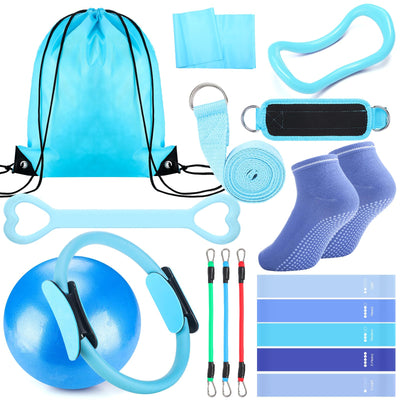 Pilates Ring Circle Set 18 Pcs Exercise Equipment Accessories for Women Workouts Pilates Ball Stretching Strap Magic Circle Yoga Ring Gym Back Bag Resistance Band Anti Slip Socks