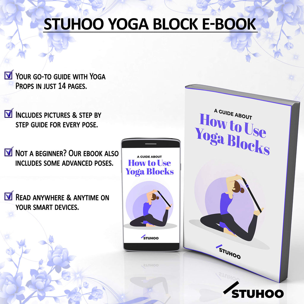 STUHOO Yoga Blocks 2 pack and Yoga Strap Includes Descriptive E-book for Beginners Sturdy Yoga Brick & Lightweight Eva Foam Block Support Deepen Poses, Provides Strength & Stability for Pilates Practice