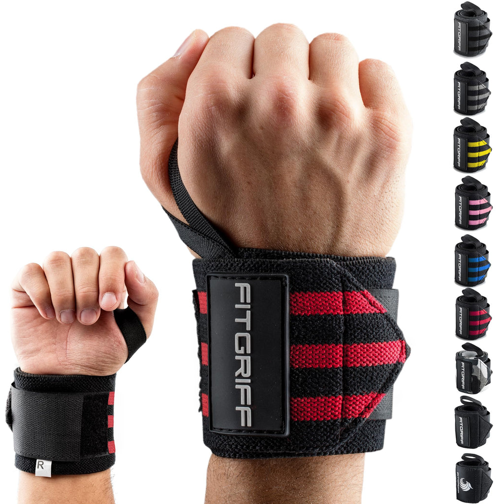 Fitgriff® Wrist Wraps for Weightlifting (18") Heavy-Duty Support for Gym, Bench Press, and Pushups (1 Pair) - for Men and Women (Black)