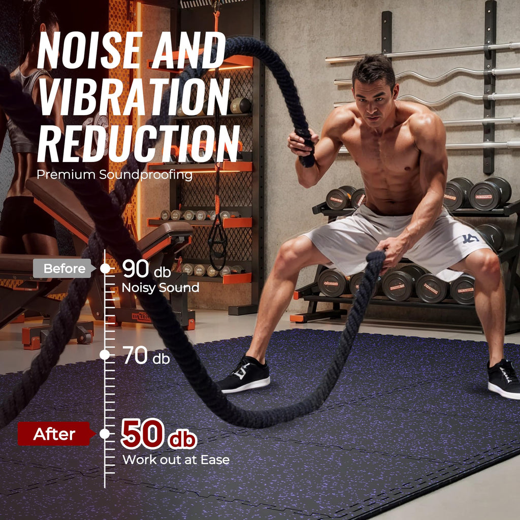 SUPERJARE 0.56'' Thick 12 Pcs 48 Sq Ft Rubber Top Exercise Equipment Mats, High Density EVA Foam Mats with Rubber Top, Interlocking Gym Flooring for Home Gym, Protective Workout Mat, Black/Grey