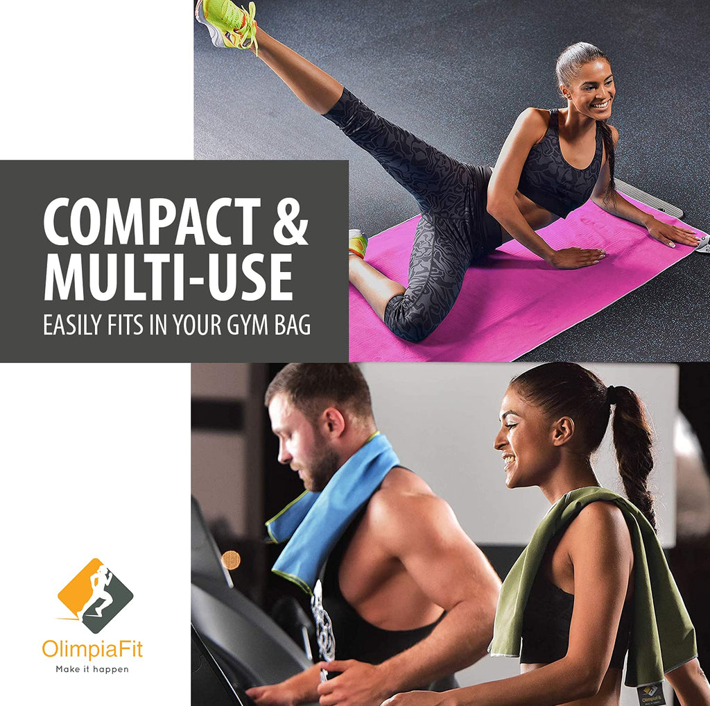 OlimpiaFit Quick Dry Towel - 3 Size Pack of Lightweight Microfiber Travel Towels w/Bag - Fast Drying Towel Set for Camping, Beach, Gym, Backpacking, Sports, Yoga & Swim Use