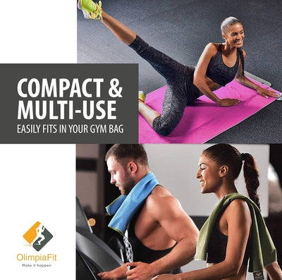 OlimpiaFit Quick Dry Towel - 3 Size Pack of Lightweight Microfiber Travel Towels w/Bag - Fast Drying Towel Set for Camping, Beach, Gym, Backpacking, Sports, Yoga & Swim Use