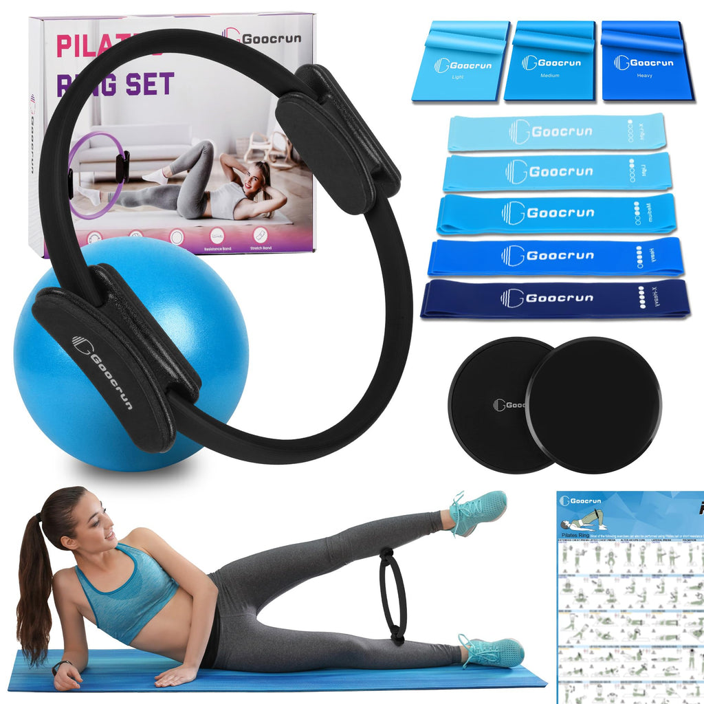 Pilates Ring Set with Resistance Bands Set, Pilates Ball, Sliding Disks – Workout Equipment Home Gym Includes Complete Fitness Poster