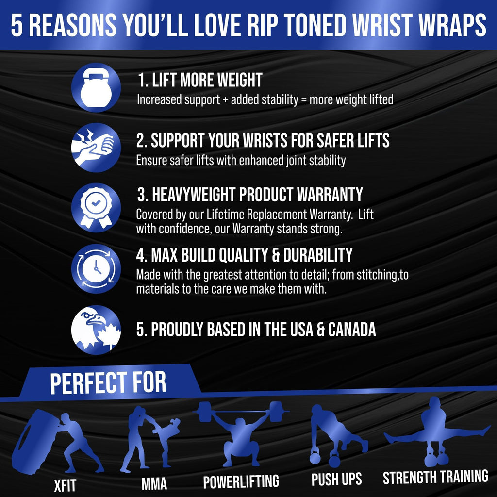 Rip Toned 18” Wrist Wraps - USPA Endorsed Wrist Straps for Weightlifting - Quality Wrist Support - Adjustable, Durable, Machine Washable - Gym Wraps for Powerlifting - for Men & Women