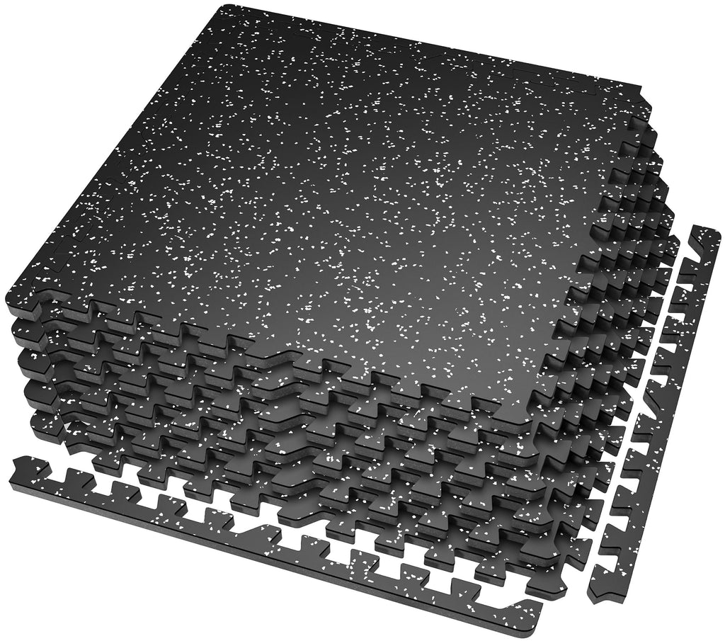SUPERJARE 0.56'' Thick 12 Pcs 48 Sq Ft Rubber Top Exercise Equipment Mats, High Density EVA Foam Mats with Rubber Top, Interlocking Gym Flooring for Home Gym, Protective Workout Mat, Black/Grey