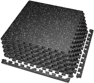 SUPERJARE 0.56'' Thick 12 Pcs 48 Sq Ft Rubber Top Exercise Equipment Mats, High Density EVA Foam Mats with Rubber Top, Interlocking Gym Flooring for Home Gym, Protective Workout Mat, Black/Grey