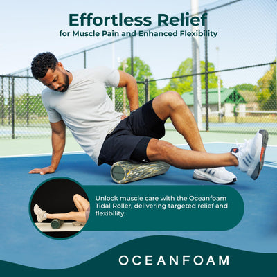 Oceanfoam Tidal Roller - Natural - Muscle Massage Foam Roller for Back Pain & Stretching - Firm and Ergonomic Wide Wave Textured - Yoga, Athletics, & Wellness - Full Size, 20" x 5"
